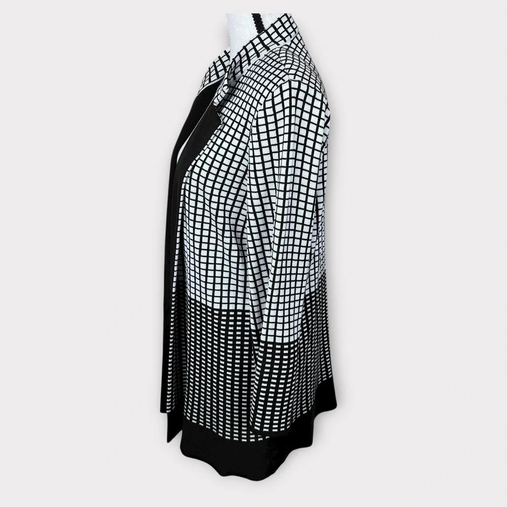 MISOOK Heritage Knit Open Front Jacket Blazer Black White Checkered Womens Large - Picture 9 of 10